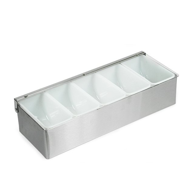 [10100] Condiment box 5 compartments 37.8x14.8 Stainless Steel