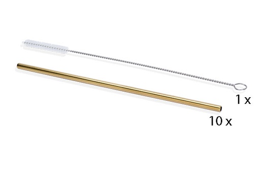 10x Gold Stainless Steel Straws + Brush