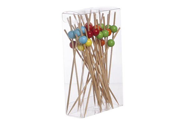 Pics cocktails en bois boules colorées x30