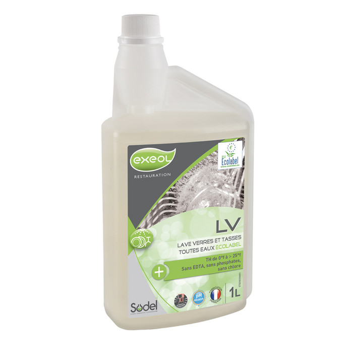 [5020] Produit lave verres toutes eaux LV ECOLABEL 1litre - EXEOL