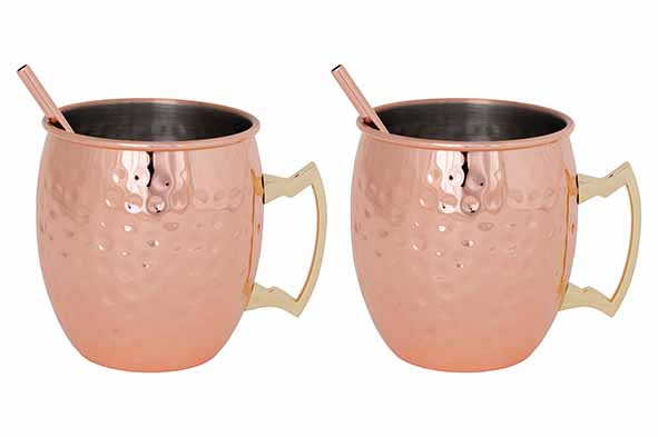 2x Moscow Mule martelée cuivre avec pailles