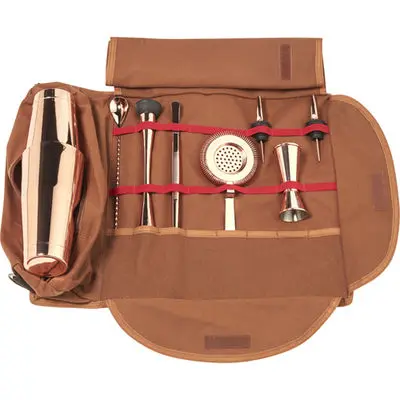 [BG-01-C] Sac de Barman marron Complet – Kit Professionnel de Mixologie (cuivre)