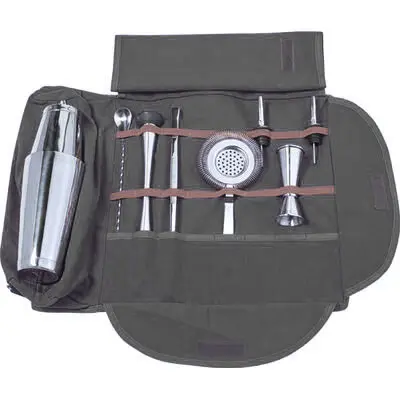 Sac de Barman noir Complet – Kit Professionnel de Mixologie (inox)