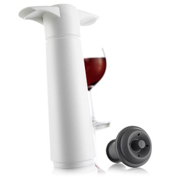 [10786] Pompe à vide pour conservation du vin blanche + bouchon VACUVIN