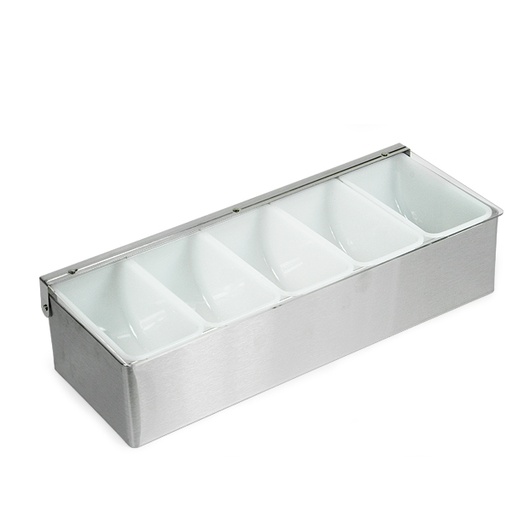 [10100] Boite à condiments 5 compartiments 37,8x14,8 Inox