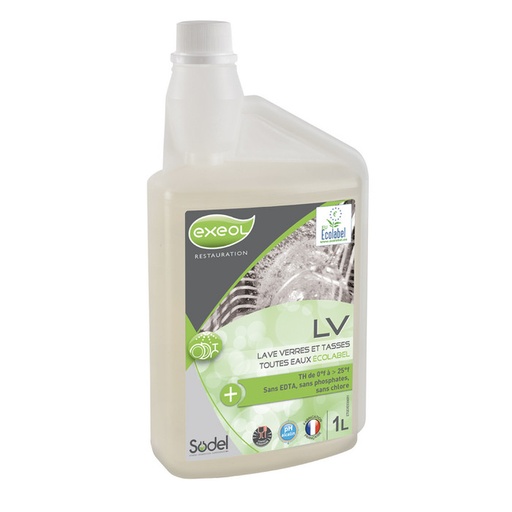 [5020] Produit lave verres toutes eaux LV ECOLABEL 1litre - EXEOL