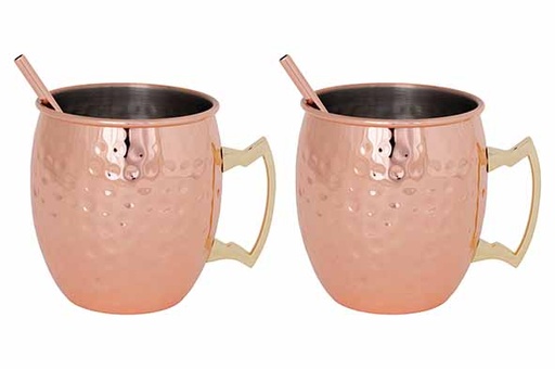 2x Moscow Mule martelée cuivre avec pailles